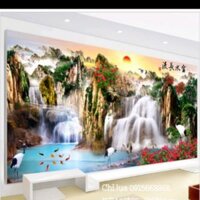 Tranh thêu chữ thập chỉ lụa lưu thủy sinh tài 196×100