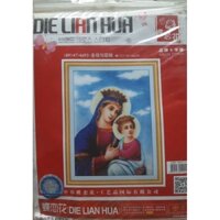 Tranh thêu chữ thập chưa thành phẩm Đức Mẹ