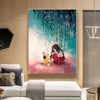 tranh thêu chữ thập cô bé và cún