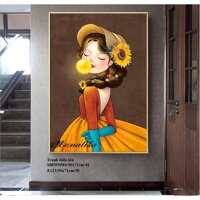 TRANH THÊU CHỮ THẬP CÔ GÁI ĐÁNG YÊU E123 (50X71) CM - tranh chưa thêu - cô gái thổi bong bóng