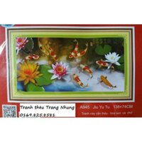 Tranh thêu chữ thập cửu ngư quần hội A945 138x74cm