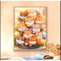 Tranh thêu chữ thập đàn Cún 3047-54x70cm