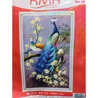 tranh thêu chữ thập đôi chim công phu thê viên mãn KM010 - (50*80)cm - tranh chưa thêu