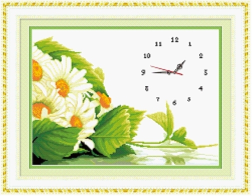Tranh thêu chữ thập đồng hồ hoa cúc - DLH-Y8193