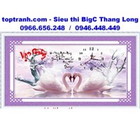 Tranh thêu chữ thập đồng hồ vợ chồng và đôi thiên nga trắng 88866 chưa thêu