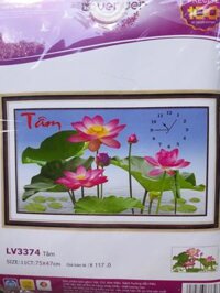 Tranh thêu chữ thập đồng hồ tâm hoa sen LV3374 - 75 x 47 cm - chưa thêu