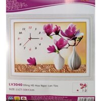 Tranh thêu chữ thập Đồng hồ Bình Hoa I 58x43cm I  LV3040