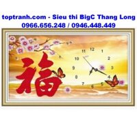 Tranh thêu chữ thập đồng hồ chữ Phúc tiếng Hán chưa thêu