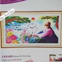 Tranh thêu chữ thập đồng hồ chúa Jesu LV3169 KT66x38cm