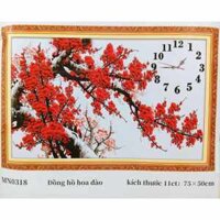 Tranh thêu chữ thập đồng hồ hoa đào đẹp (về tự thêu) MN0318