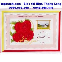 Tranh thêu chữ thập đồng hồ bông hoa hồng đỏ 8152 chưa thêu