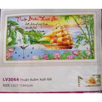 Tranh thêu chữ thập đồng hồ Thuận buồm xuôi gió LV3064