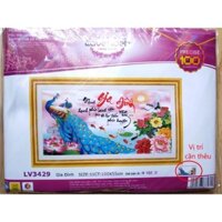 Tranh thêu chữ thập Gia đình chim công Lv3429 kt 100x55cm