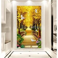 tranh thêu chữ thập hàng cây tình yêu lá vàng kt 80x150cm