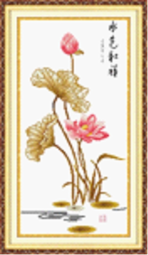 Tranh thêu chữ thập hoa sen DLH-YA489