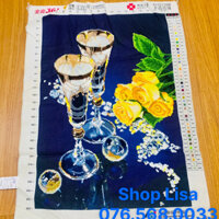 Tranh thêu chữ thập HOA HỒNG VÀ LY đã thêu 47x65cm thành phẩm 31266