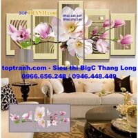 tranh thêu chữ thập hoa lan hồng 5 bức LV3018 chưa thêu