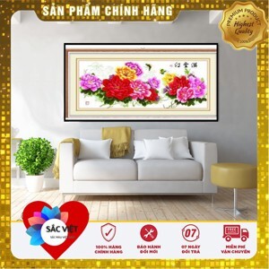 Tranh thêu chữ thập hoa mẫu đơn - DLH-YZ538