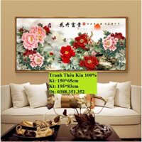 tranh theu chữ thap hoa mẫu đơn kt 1m95