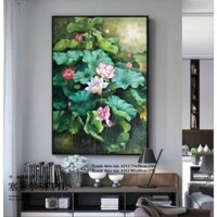 Tranh thêu chữ thập hoa sen. Tranh thêu đầm sen size vừa