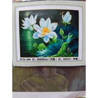 Tranh thêu chữ thập hoa sen trắng