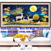 Tranh thêu chữ thập hươu nai tài lộc dưới ánh trăng E78 chưa thêu
