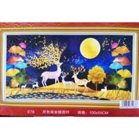 Tranh thêu chữ thập Hươu tài lộc E78