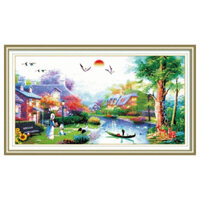 Tranh Thêu Chữ Thập Khung Cảnh Thơ Mộng A218 (KHÁCH TỰ THÊU) KT:189X103CM