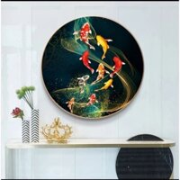 Tranh thêu chữ thập khung tròn. Tranh thêu cá cửu ngư khung tròn