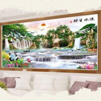 Tranh thêu chữ thập lưu thủy sinh tài KT 149*71cm