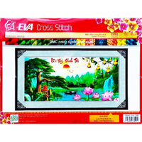 Tranh Thêu Chữ Thập Lưu Thuỷ Sinh Tài + kết cườm EVA8593 (TRANH CHƯA THÊU) KT:93X48CM
