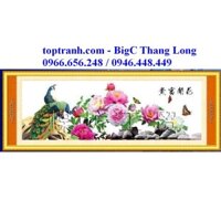 Tranh thêu chữ thập mẫu đơn và 2 con công A509 chưa thêu