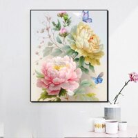 Tranh thêu chữ thập Mẫu đơn Khoe Sắc (thêu kín) MN0291 - KT:(70x80)cm
