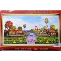 Tranh thêu chữ thập miền quê sông nước (về tự thêu) E153