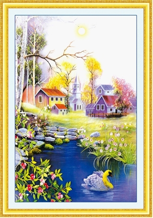 Tranh Thêu Chữ Thập NgôI Nhà Ven Hồ DLH-YA724