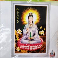 Tranh thêu chữ thập Phật Quan Âm- Tranh thêu chữ thập Phật 43x59cm hàng chính hãng DV- tranh chưa thêu dv6673