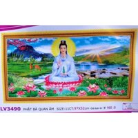 Tranh thêu chữ thập Phật Quan Âm (về tự thêu) LV3490