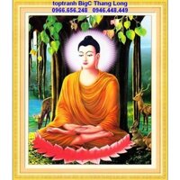 Tranh thêu chữ thập Phật thích ca tọa đài sen dưới gốc cây bồ đề thêu kín A1104 chưa thêu