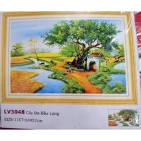 Tranh thêu chữ thập Phong Cảnh Cây Đa Đầu Làng LV3048 (84x57) chưa thêu