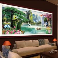 Tranh thêu chữ thập phong cảnh thiên nhiên giao hoà KT 176*74 cm