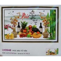 Tranh thêu chữ thập Phúc báo tổ tiên (chưa thêu) LV3540