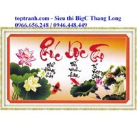 Tranh thêu chữ thập phúc lộc thọ hoa sen 222673 chưa thêu