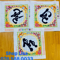 Tranh thêu chữ thập PHÚC LỘC THỌ đã thêu ( 3 bức) 44x34cm thành phẩm 222358,222359,222360