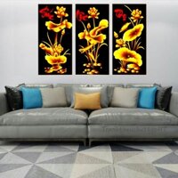 tranh thêu chữ thập Phúc Lộc Thọ sen vàng Lv3251 kt 102x60cm