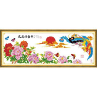 Tranh thêu chữ thập Phượng hoàng hoa mẫu đơn (chưa thêu)