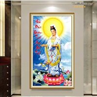 Tranh thêu chữ thập quan thế âm bồ tát 49cm x 84cm