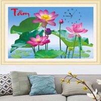 Tranh thêu chữ thập Tâm & Hoa Sen LV3374 kt 75x47cm