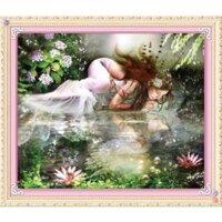 Tranh Thêu Chữ Thập (THÊU TOÀN BỘ) Nàng Tiên Với Bóng Nước A279 (KHÁCH TỰ THÊU) KT:92X79CM
