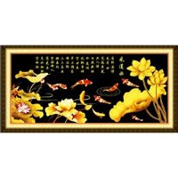 Tranh Thêu Chữ Thập (THÊU TOÀN BỘ) Chín Cá Bên Hồ Sen Vàng 2458 (KHÁCH TỰ THÊU) KT:150X70CM