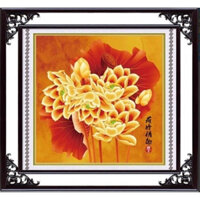 Tranh Thêu Chữ Thập (THÊU TOÀN BỘ) Sen Vàng Như Ý H1572 (TRANH CHƯA THÊU) KT:75X75CM